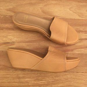 STUART WEITZMAN Chamois Beige Leather Platform Wedge Slide Sandal Size 6.5 M